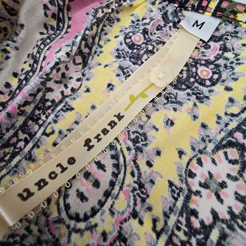 Uncle Frank Boho Paisley Lace Sleeve Dress M Yellow Pink Festival - Picture 2 of 13